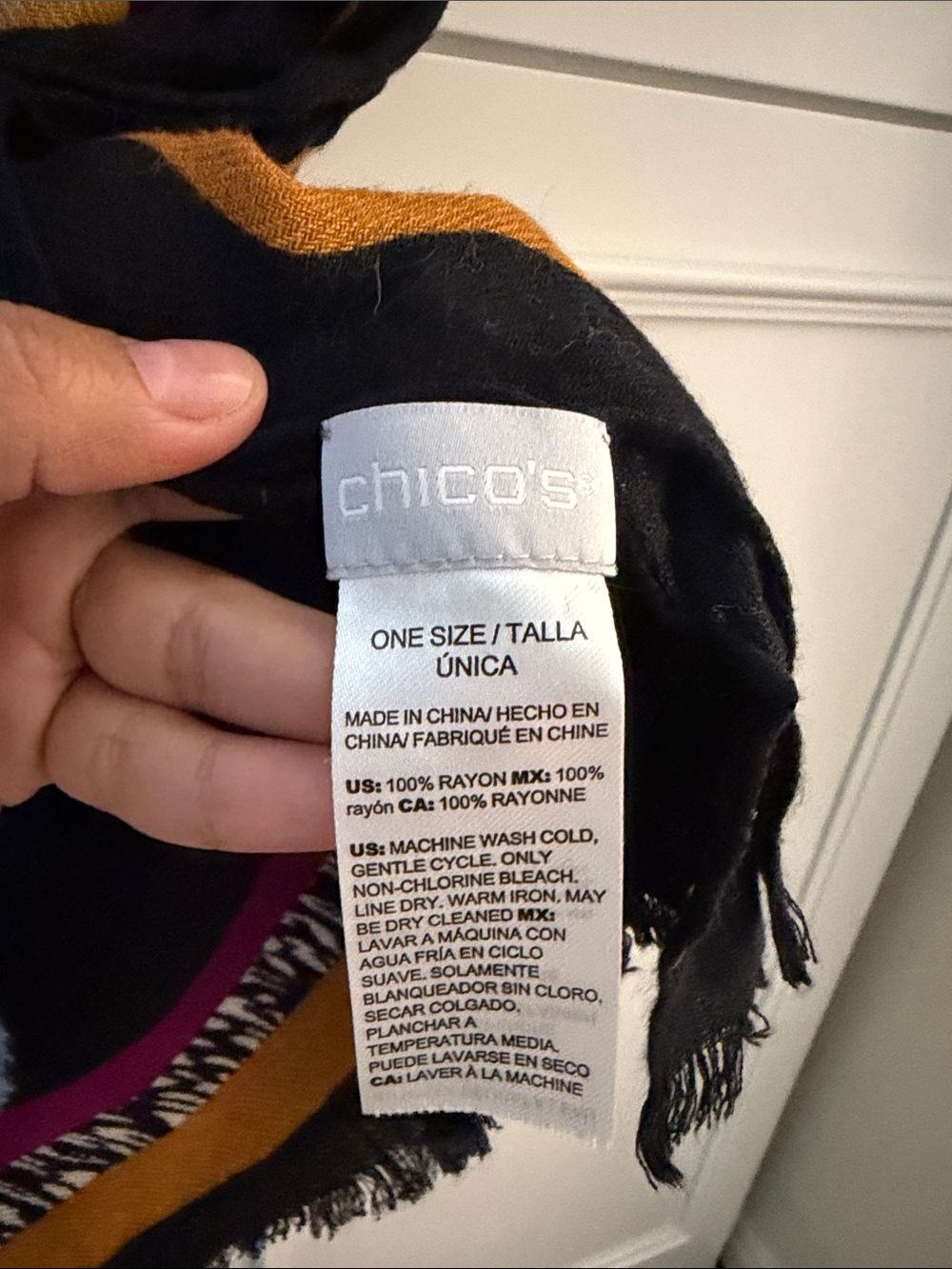 Chico's Black Multi-Color Floral Fringe Scarf - Picture 3 of 4